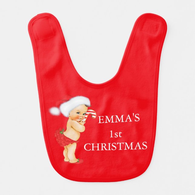 Baby's First Christmas Monogram Personalized Girl Bib (Front)