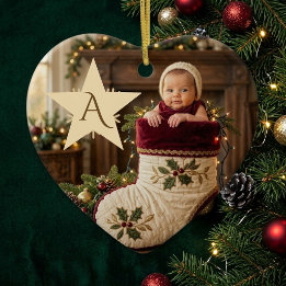 Baby's First Christmas Monogram Whimsical Photo Ceramic Ornament