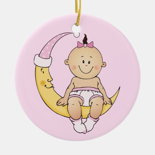 Babys First Christmas Moon Girl Customizable Ceramic Ornament