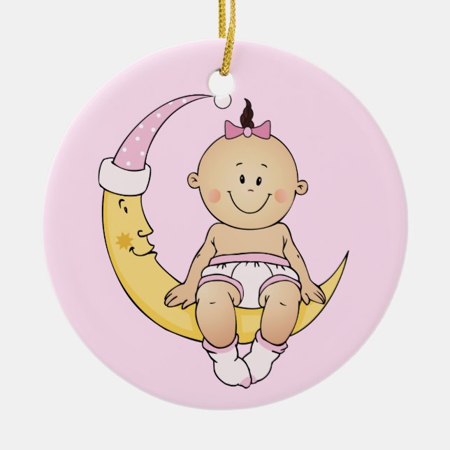 Baby's First Christmas Moon Girl Customizable Ceramic Ornament (Front)