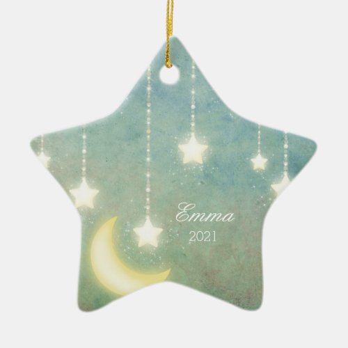 Babys First Christmas Moon Stars Picture Ornament