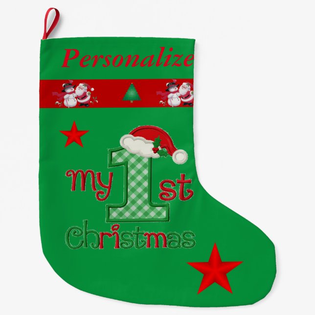 Baby's First Christmas - name customized - Large Christmas Stocking (Front)