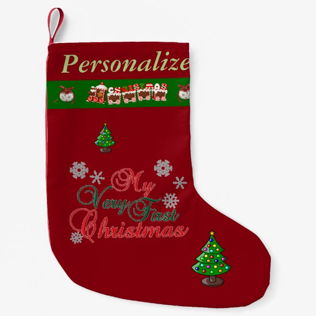 Baby's First Christmas - name customized - Small Christmas Stocking (Front)