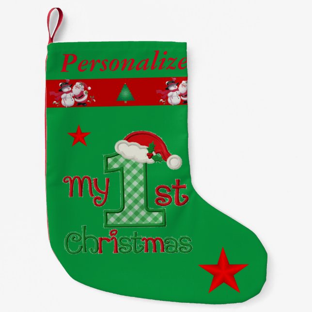 Baby's First Christmas - name customized - Small Christmas Stocking (Front)