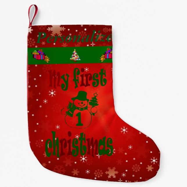 Baby's First Christmas - name customized - Small Christmas Stocking (Front)