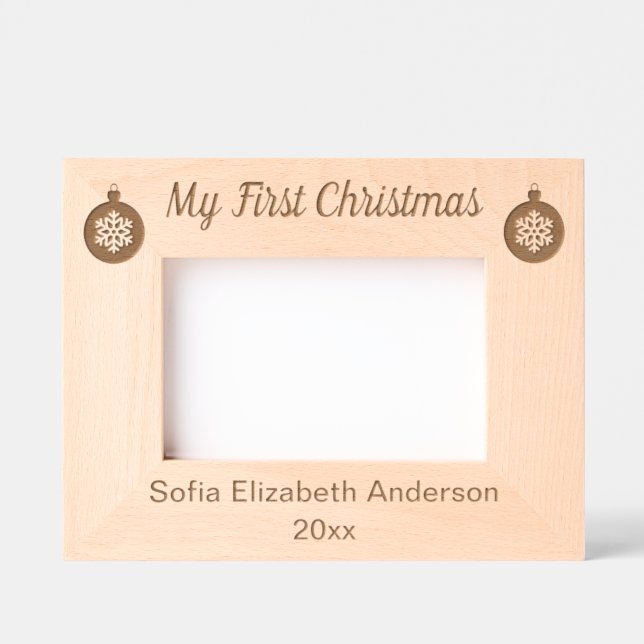 Baby's First Christmas & Name Year Ornaments Engraved Frames (Front)
