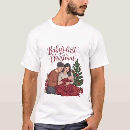 Babys First Christmas New Baby Holiday Couples  T-Shirt