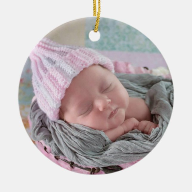 Baby's First Christmas Newborn Photo Keepsake Ceramic Ornament (Front)