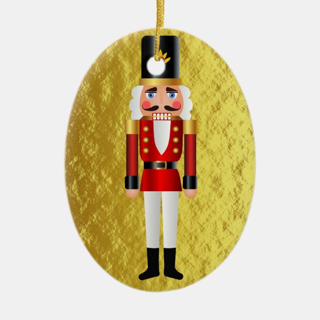 Baby's First Christmas Nutcracker Gold Personalize Ceramic Ornament (Front)
