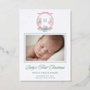 Baby's First Christmas Nutcracker Monogram Letterpress Photo Cards