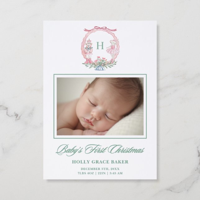 Baby's First Christmas Nutcracker Monogram Letterpress Photo Cards (Front)