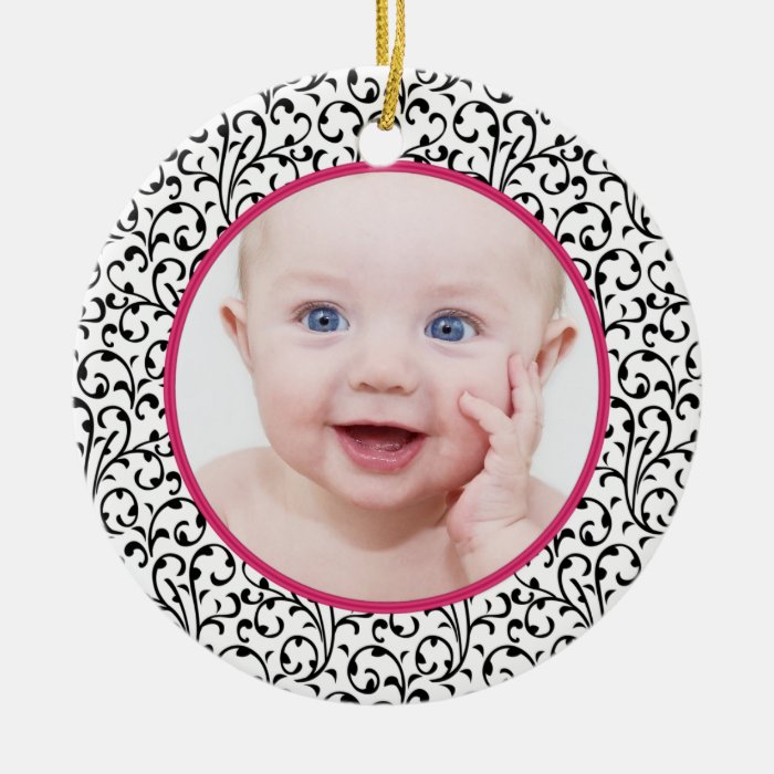 Chic Damask Pink Baby's First Christmas Ornament