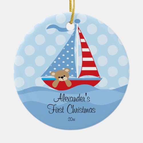 Babys First Christmas Ornament Sailboat Baby Boy