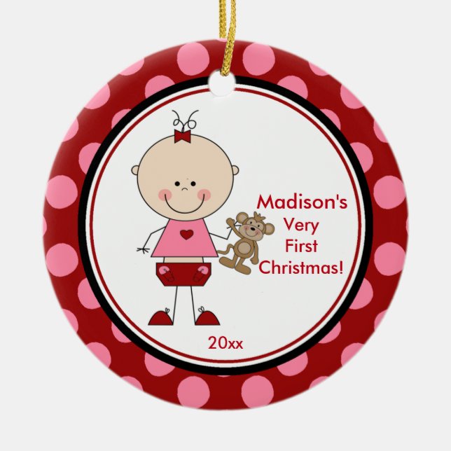 Baby's First Christmas Ornament Stick Figure Girl (Front)