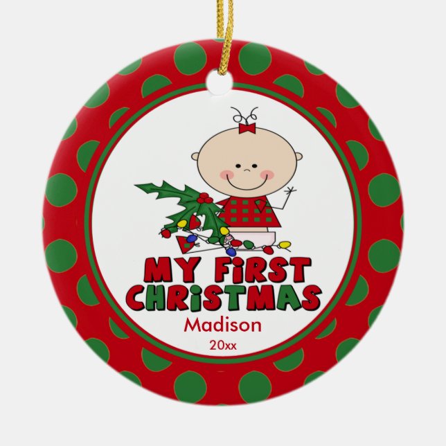 Baby's First Christmas Ornament Stick Figure Girl (Front)