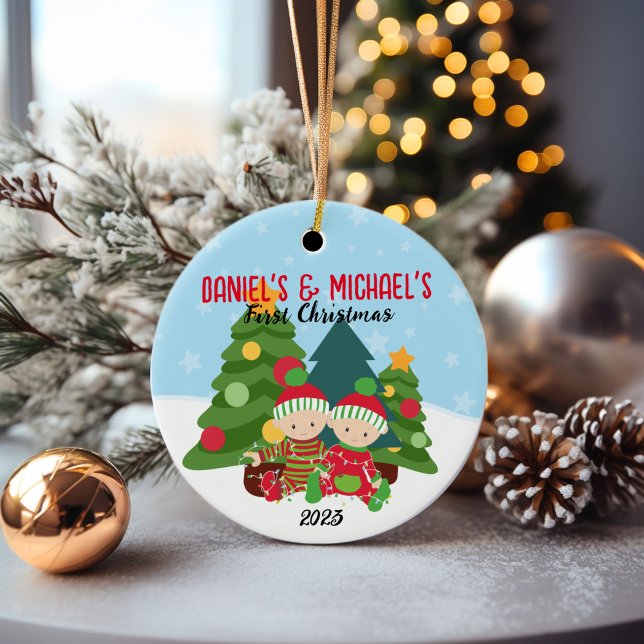 🎄Baby's First Christmas Ornament - Twin Boys (Twin Boys Christmas Ornaments)