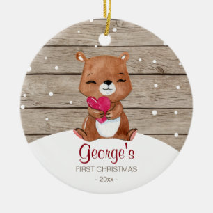 Baby's first Christmas ornament watercolor bear