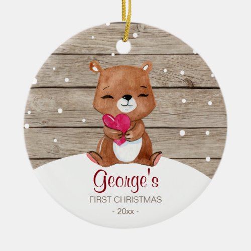 Babys first Christmas ornament  watercolor bear