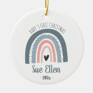 Baby's first Christmas ornament watercolor rainbow