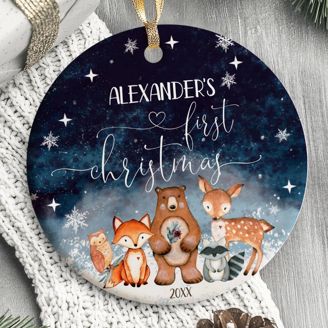 Baby's First Christmas Ornament Woodland animals (babys first christmas ornament, personalized christmas ornament, custom baby ornament,,baby first or)