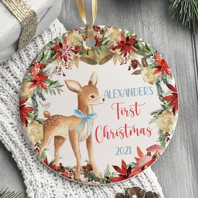 Baby's First Christmas Ornament Woodland animals (Deer woodland Baby's Boy First Christmas Ornament)