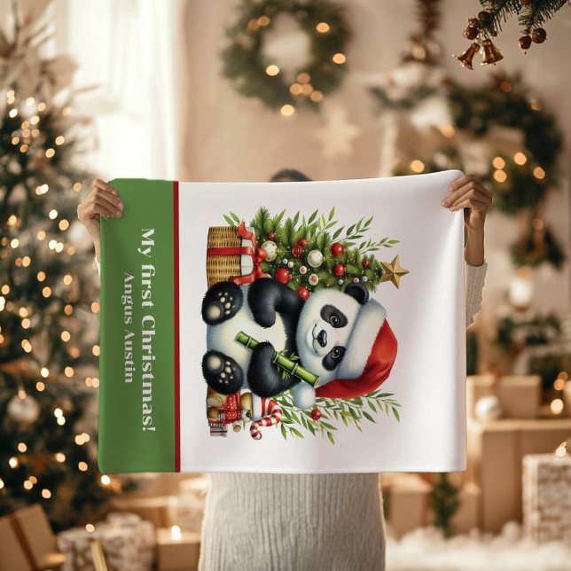 Baby's First Christmas Panda Bear Santa Hat Baby Blanket (Creator Uploaded)