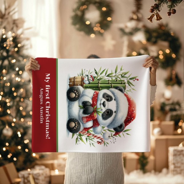 Baby's First Christmas Panda Bear Santa Hat Baby Blanket (Creator Uploaded)