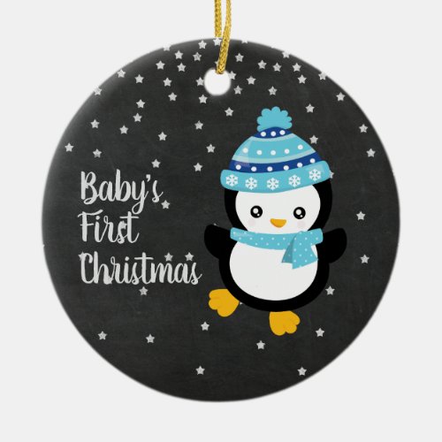 Babys First Christmas Penguin Chalkboard Ceramic Ornament