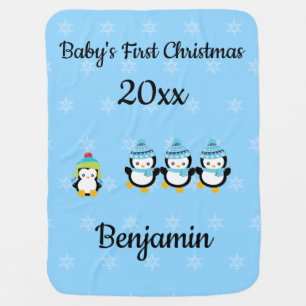 Baby's First Christmas Penguins Swaddle Blanket