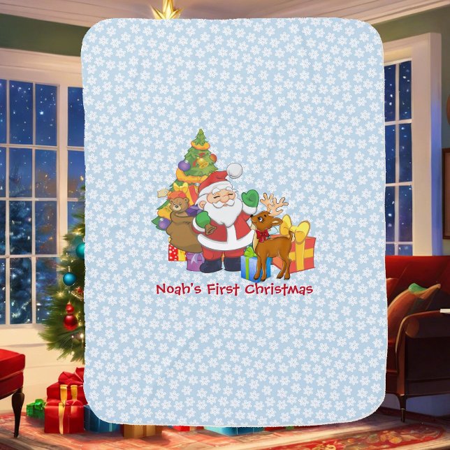 Baby's First Christmas  Personalize Name Santa Baby Blanket (Creator Uploaded)