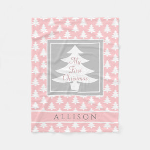 Baby's First Christmas Personalized Blush Pink Fleece Blanket