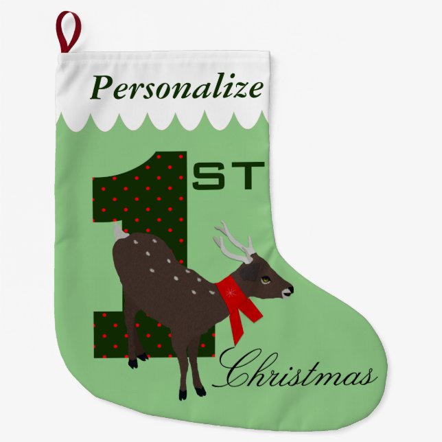Baby's First Christmas Personalized Deer Stocking (Front)
