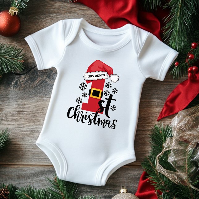 Baby's First Christmas Personalized Name Santa Hat Baby Bodysuit (Creator Uploaded)