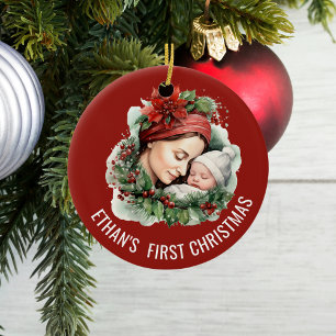 Baby's First Christmas Personalized Photo and Date Ceramic Ornament