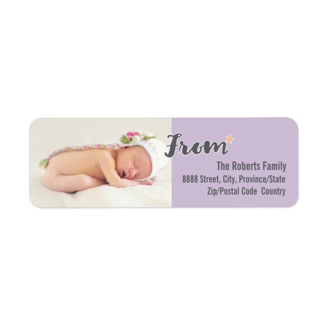 Baby's First Christmas Personalized Photo, purple Label (Front)