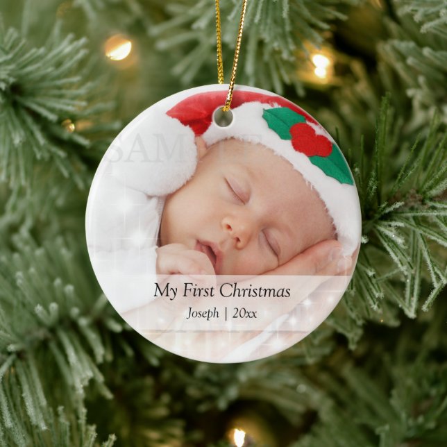 Baby's First Christmas Personalized Photo Template Ceramic Ornament (Tree)