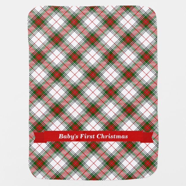 Baby's First Christmas ~ Personalized Plaid Receiving Blanket (Front)