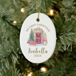 Baby's First Christmas Personalized Watercolor Ceramic Ornament