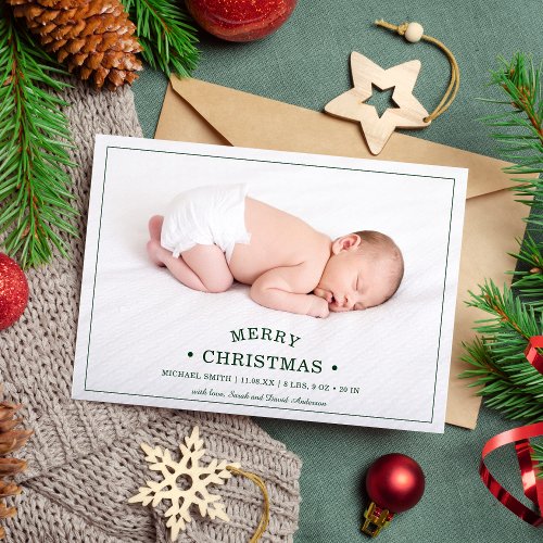 Babys First Christmas Photo Birth Announcement