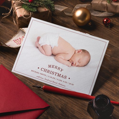 Babys First Christmas Photo Birth Announcement