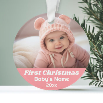 Baby's First Christmas Photo - Blue Girl Pink Ornament by MarshBaby at Zazzle