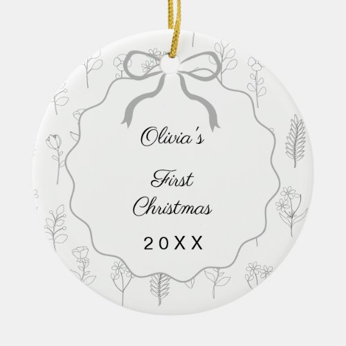 Baby's First Christmas photo bow wildflowers Ceramic Ornament