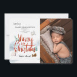 Baby's First Christmas Photo Card<br><div class="desc">A beautiful way to introduce your new arrival at Christmas times. (People photo created by mdjaff - www.freepik.com). (Watercolor vector created by rawpixel.com - www.freepik.com). The card is easy to customize with your wording, font, font color and paper shape options. Not exactly what you're looking for? All our products can...</div>