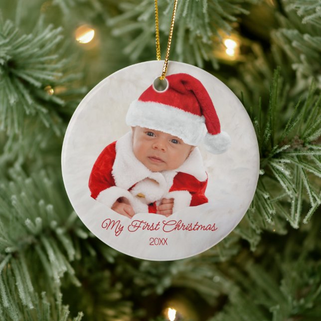 Baby's First Christmas Photo Ceramic Ornament (Tree)