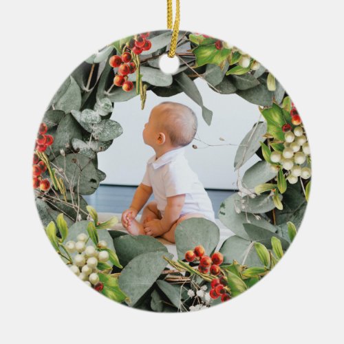 Babys First Christmas Photo Ceramic Ornament