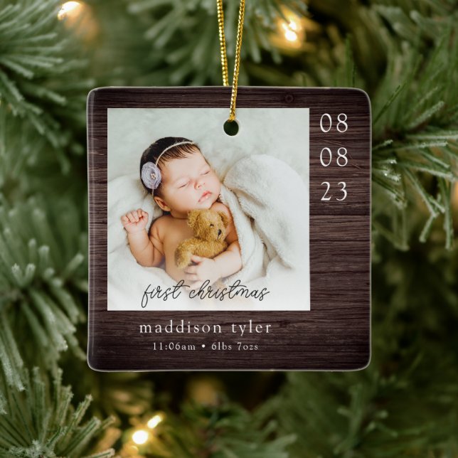 Baby's First Christmas Photo Ceramic Ornament (Tree)
