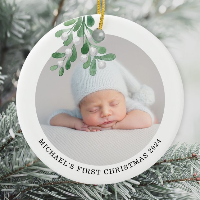 Baby's First Christmas Photo Ceramic Ornament (Creator Uploaded)