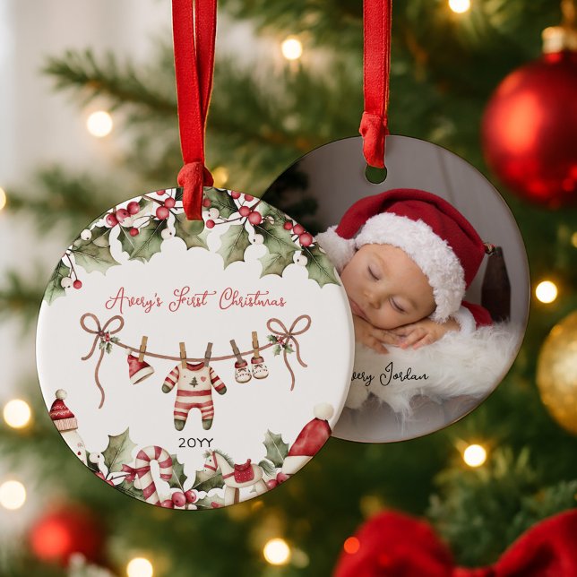 Baby's First Christmas Photo Ceramic Ornament (Creator Uploaded)
