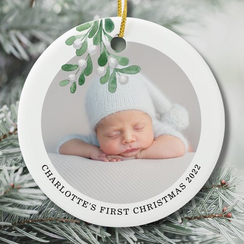 Babys First Christmas Photo Ceramic Ornament