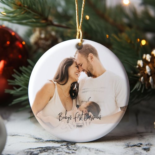 Babys First Christmas Photo Ceramic Ornament